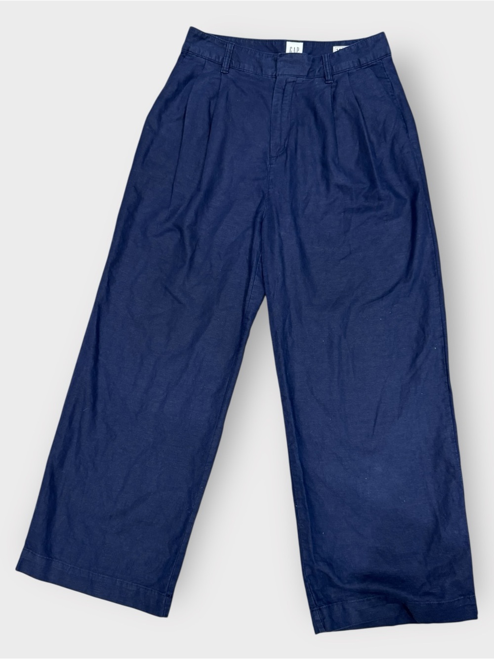 GAP Linen Cotton High Rise Pleated Wide Leg Trouser Pants Navy Size 10